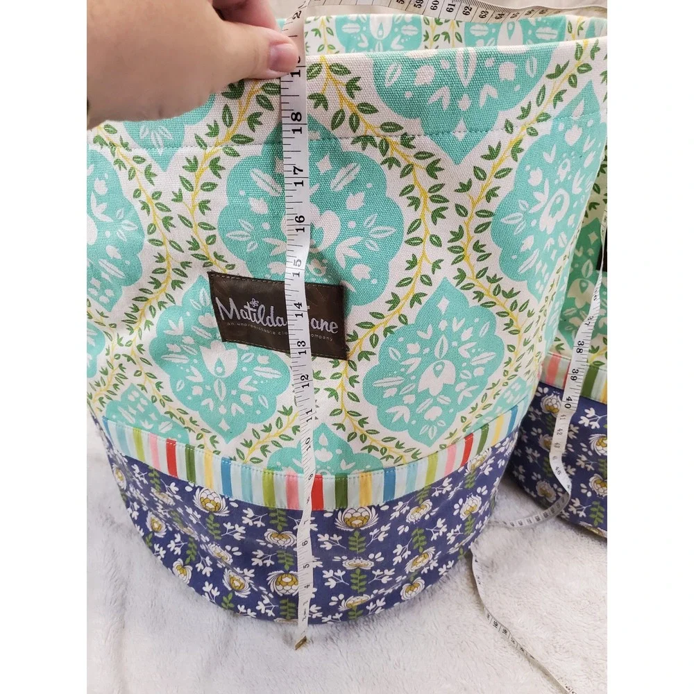 Matilda Jane Mint Green Blue FLoral Daydream Fabric Storage Tote Toy Box Set 2